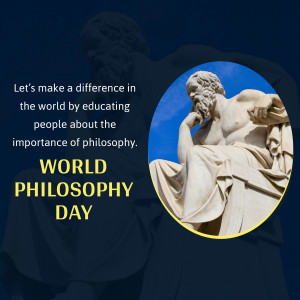 Image depicting a statue of a philosopher with text promoting World Philosophy Day.