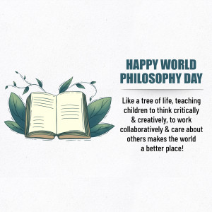 Illustration of an open book with leaves, celebrating World Philosophy Day.