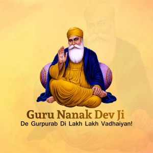 Portrait of Guru Nanak Dev Ji with Gurpurab greetings