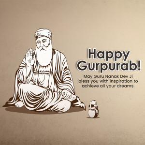 Illustration of Guru Nanak Dev Ji with a Gurpurab greeting