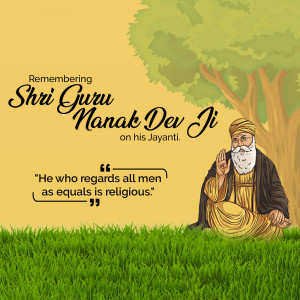 Image commemorating Shri Guru Manak Dev Ji's Jayanti with a portrait and quote.
