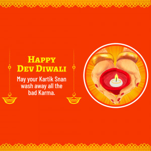 Dev Diwali greeting with hands holding a diya