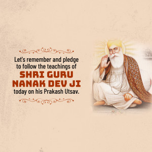 Image of Guru Nanak Dev Ji with a message commemorating Prakash Utsav