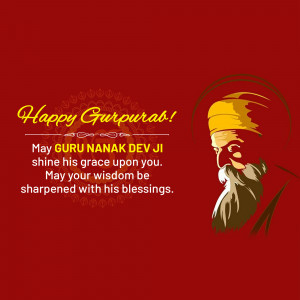 Image depicting Guru Nanak Dev Ji with a Gurpurab greeting.