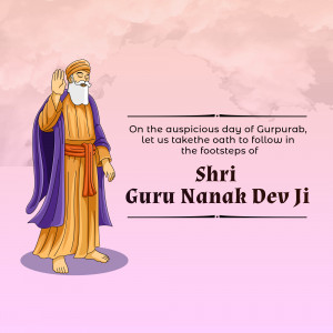 Illustration of Guru Nanak Dev Ji with a Gurpurab message