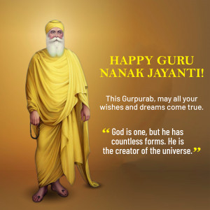 Portrait of Guru Nanak with festive greeting