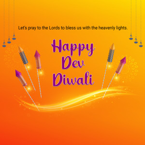 Happy Dev Diwali greeting with fireworks and lamps