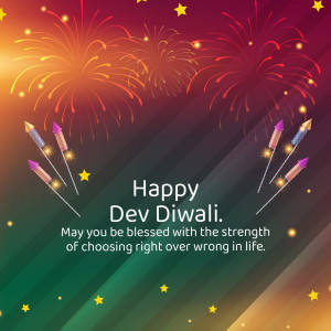 Dev Diwali fireworks and rockets with festive greeting