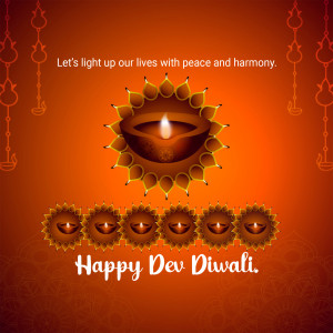 Dev Diwali celebration with lit diyas and a message of peace and harmony.