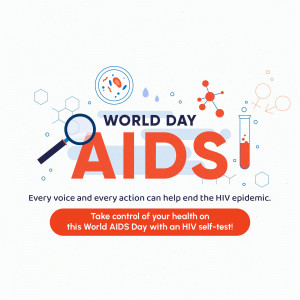 World AIDS Day graphic with medical symbols and text promoting self-testing.