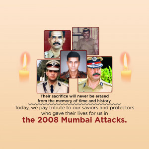 Memorial image honoring police officers and personnel who sacrificed their lives during the 2008 Mumbai Attacks.