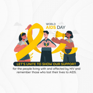 Illustration depicting people showing support for World AIDS Day with a yellow ribbon.