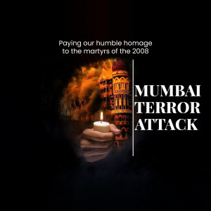 Image commemorating the victims of the 2008 Mumbai Terror Attacks with a candle and the Taj Mahal Hotel in flames.