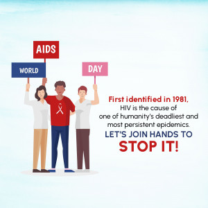 Illustration of diverse people holding signs for World AIDS Day with a red ribbon symbol.
