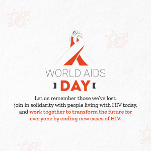 Red ribbon with the text 'World AIDS Day' and a message of solidarity.