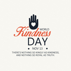 Illustration for World Kindness Day featuring a hand with a heart and text.