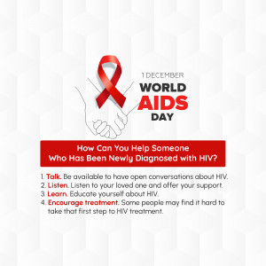 World AIDS Day poster with red ribbon and hands