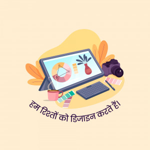 Illustration of a laptop with design elements and creative tools