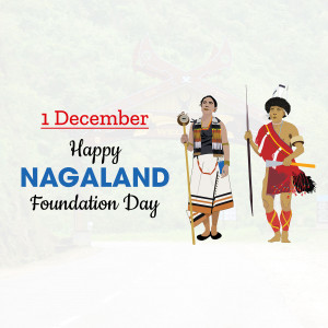 Illustration of Naga warriors and text celebrating Nagaland Foundation Day