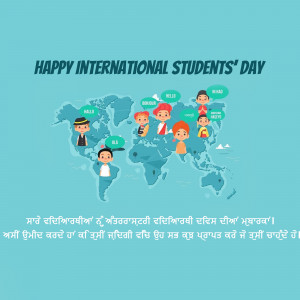 Illustration of diverse students around a world map celebrating International Students' Day.