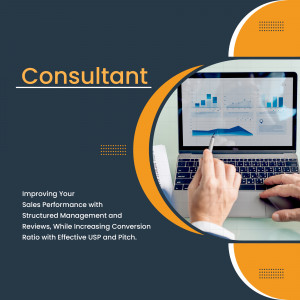 Laptop with a consultant pointing at a data analysis graph on the screen