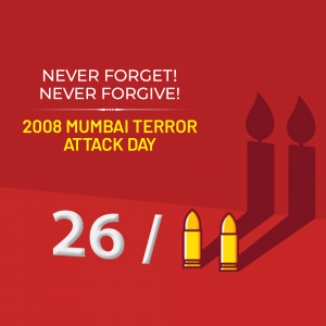 Memorial image for the 2008 Mumbai Terror Attacks with candles and bullets.