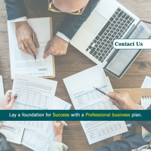 Overhead view of people working on documents and a laptop, with a 'Contact Us' call to action.