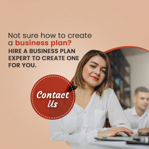 Woman working on a laptop with text promoting business plan creation services.