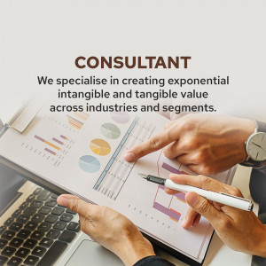 Two consultants discussing data analysis and charts