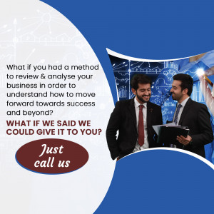 Two businessmen discussing strategy with a data-driven background.