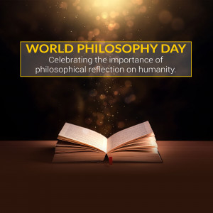 Image promoting World Philosophy Day with an open book and glowing light.