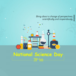 Illustration depicting laboratory equipment and molecular structures for National Science Day