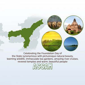 Map of Assam with scenic images celebrating Foundation Day