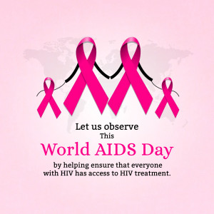 Pink ribbons symbolizing World AIDS Day with a world map background.