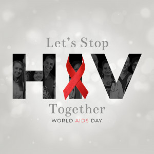 HIV awareness ribbon with faces and text 'Let's Stop HIV Together'