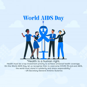 Illustration of diverse people standing together with a blue ribbon symbol for World AIDS Day.