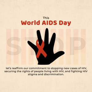 World AIDS Day graphic with a hand and red ribbon