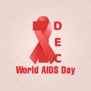 Red ribbon with the letters DEC and the text World AIDS Day on a pink background