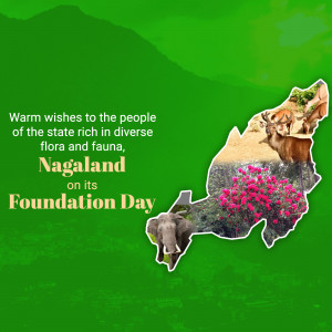 Nagaland Foundation Day graphic with state map and wildlife