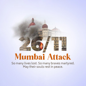 Image commemorating the 26/11 Mumbai Attacks with the Taj Mahal Palace Hotel in the background.
