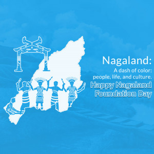 Nagaland map with cultural figures and text celebrating Foundation Day