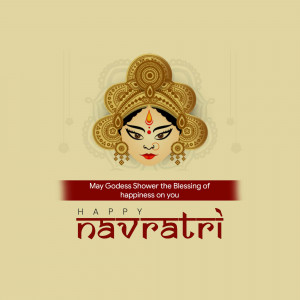 Illustration of Goddess Durga's face with a Navratri greeting.