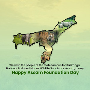 Assam map with wildlife imagery celebrating Foundation Day
