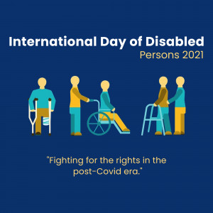 Illustration depicting people with disabilities, including wheelchair users and those using crutches, celebrating International Day of Disabled Persons.