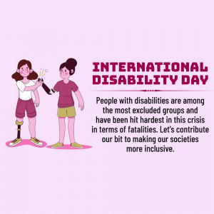 Illustration of two women with prosthetic legs celebrating International Disability Day.