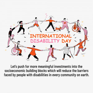 Illustration of diverse people with and without disabilities holding hands in a circle, celebrating International Disability Day.