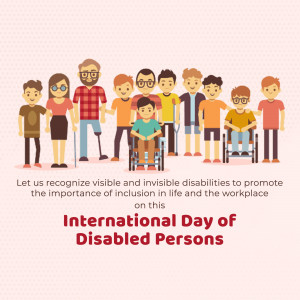Illustration of diverse people, including those with visible and invisible disabilities, celebrating International Day of Disabled Persons.