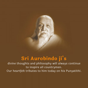 Portrait of Sri Aurobindo with a tribute message