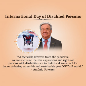 Image commemorating the International Day of Disabled Persons featuring António Guterres and a wheelchair racer.