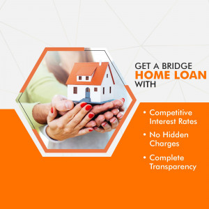 Hands holding a miniature house with text promoting a bridge home loan.